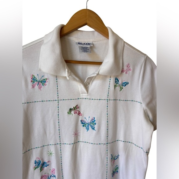 Blair Coquette Core embroidered Butterfly Top Pastel Short Sleeve Size M - Picture 8 of 10